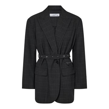 Haute L' Amitié - Smokey Check Oversize Belt Blazer - Antracit